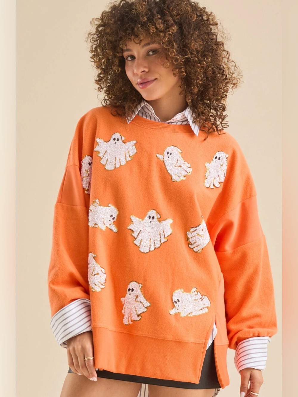 Peach Love Sequin Ghost Sweatshirt